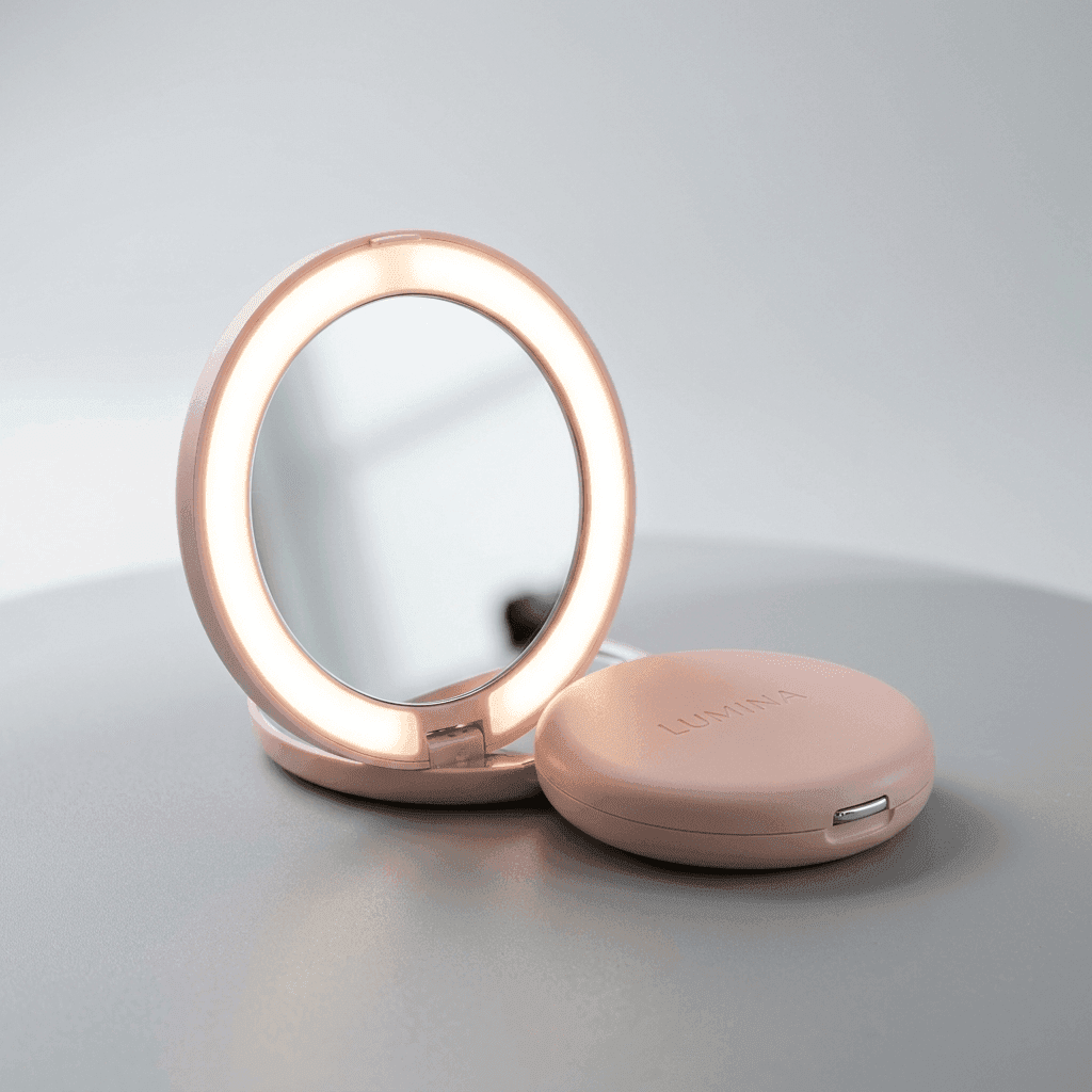 Espelho de Maquiagem de Mesa Dobrável com LED RGB